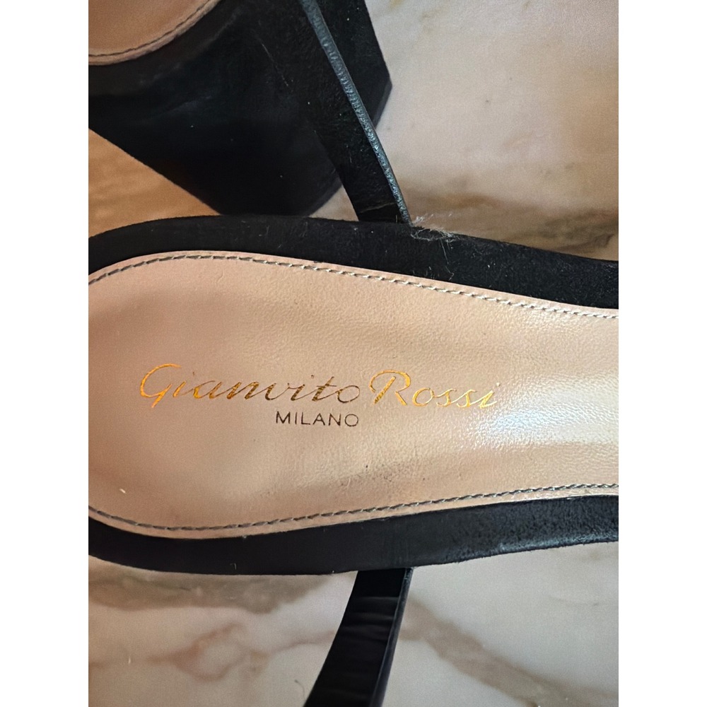 Gianvito Rossi Sandals Black Suede Braided Leather Block Heel Ankle Strap 40 - Picture 2 of 6